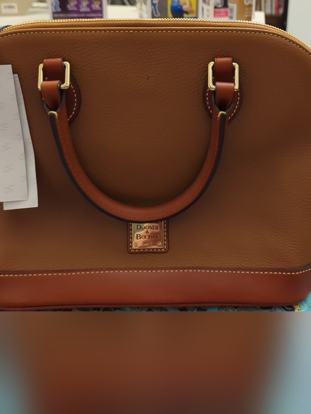 Dooney & Bourke Tan Brown Leather Dome Zip Zip Satchel